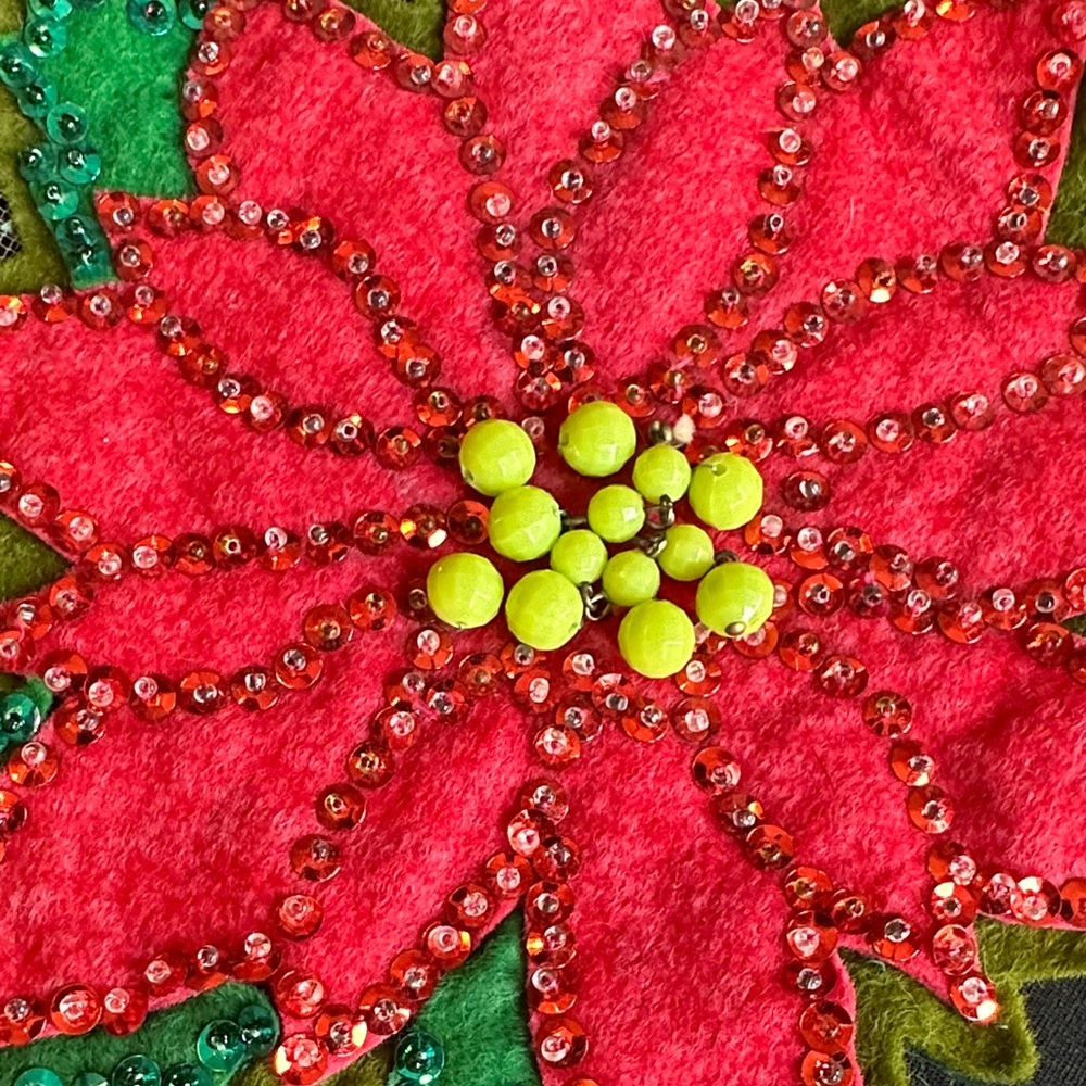 Handmade Holiday Bell and Poinsettia Embroidered Patches Holiday Table Decor - Picture 3 of 10